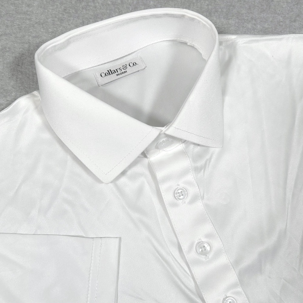 Collars & Co‎ White Dress Collar Polo Shirt Men M White Business Work Preppy NEW